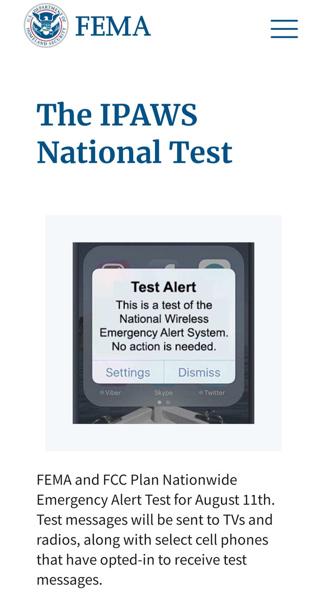 Opt-in to receive a nationwide test of the National Wireless Emergency Alert System completed today at 12:20 p.m. MDT. The following is information found on FEMA's website: fema.gov/event/ipaws-na…