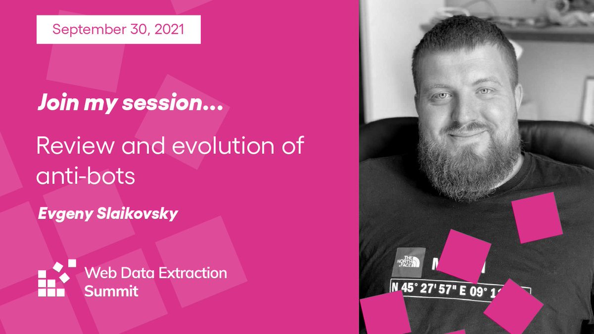 zytedata's tweet image. #ExtractSummit2021 Speaker Spotlight
Evgeny is deeply involved in overcoming anti-ban issues for web scraping. At @ExtractSummit, he will review the evolution of anti-bot systems, what they paid attention to before and what awaits us in the future. Join us hubs.li/H0V59BX0
