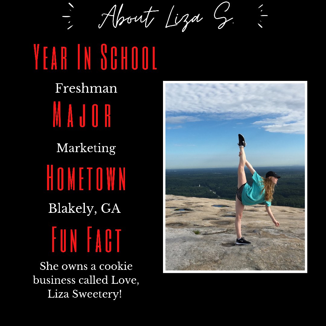 ✨MEET THE TEAM✨
Get to know our freshman and 1st year Dance Dawg Liza S!

#GoDawgs #UGADanceDawgs #MeetTheTeam