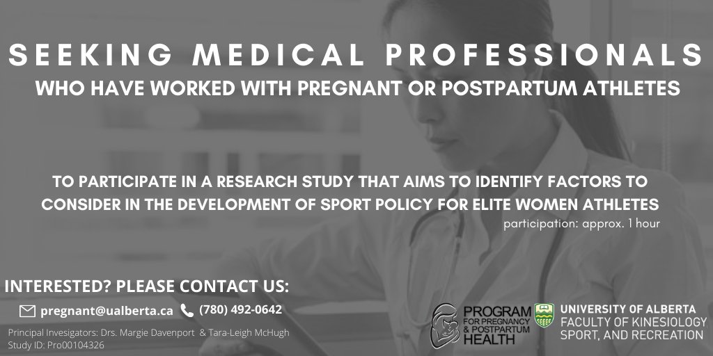 Are you a coach, trainer or medical professional (MD, PT) from anywhere in the 🌎who has worked with #pregnant or #postpartum elite athletes? Consider participating in our study (1 hour zoom interview)! For more info: redcap.ualberta.ca/surveys/?s=LX7… Or contact pregnant@ualberta.ca