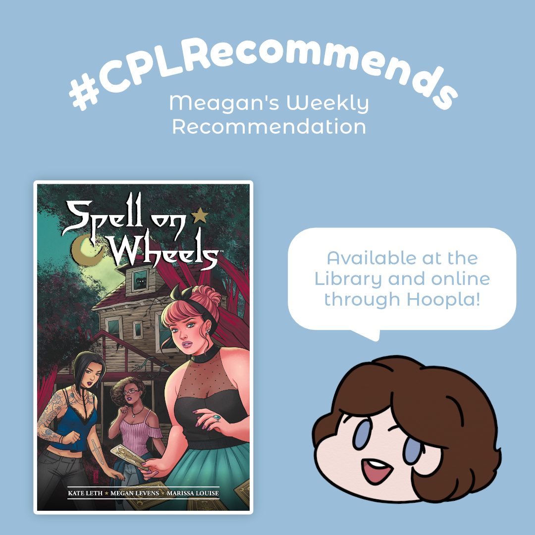 chattlibrary's tweet photo. Want to start celebrating Halloween early? Then check out Kate Leth and Megan Levens' "Spell on Wheels"! This series begins with three witches going on a east coast road trip to track down their stolen magical belongings and the thief himself. #CPLRecommends https://t.co/D4DQprjt8J