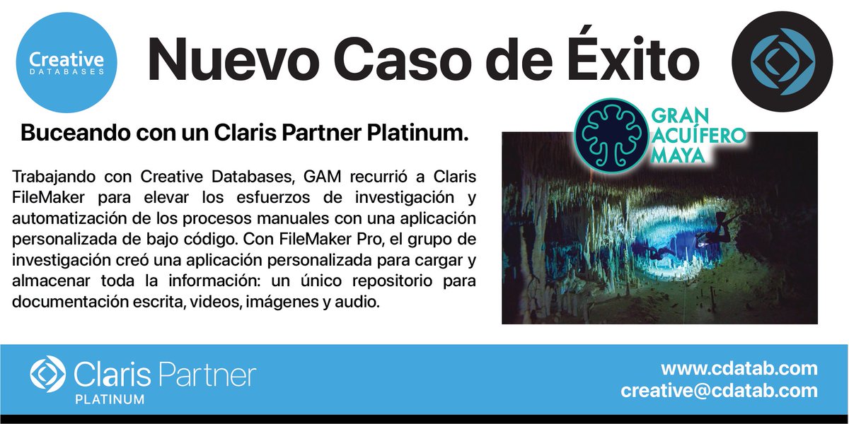 Creative Databases tiene un nuevo #CasoDeExito con #Claris #FileMaker de la mano de <a href="/ProyectoGAM/">Gran Acuífero Maya</a> 

bit.ly/Claris_GAM

¿Quieres saber cómo Claris FileMaker puede incrementar la productividad de tu empresa? contáctanos.