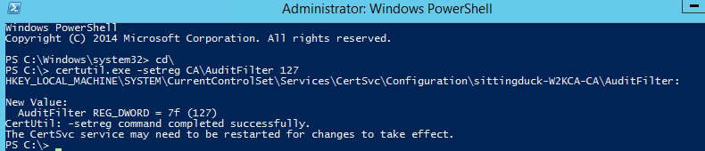mubix's tweet image. If you haven&apos;t yet, as soon as possible run the following command on ALL of your AD CAs:

certutil.exe -setreg CA\AuditFilter 127

This will enable all of the logging you will need to catch many of the attacks detailed in @harmj0y @tifkin_ &apos;s awesome work