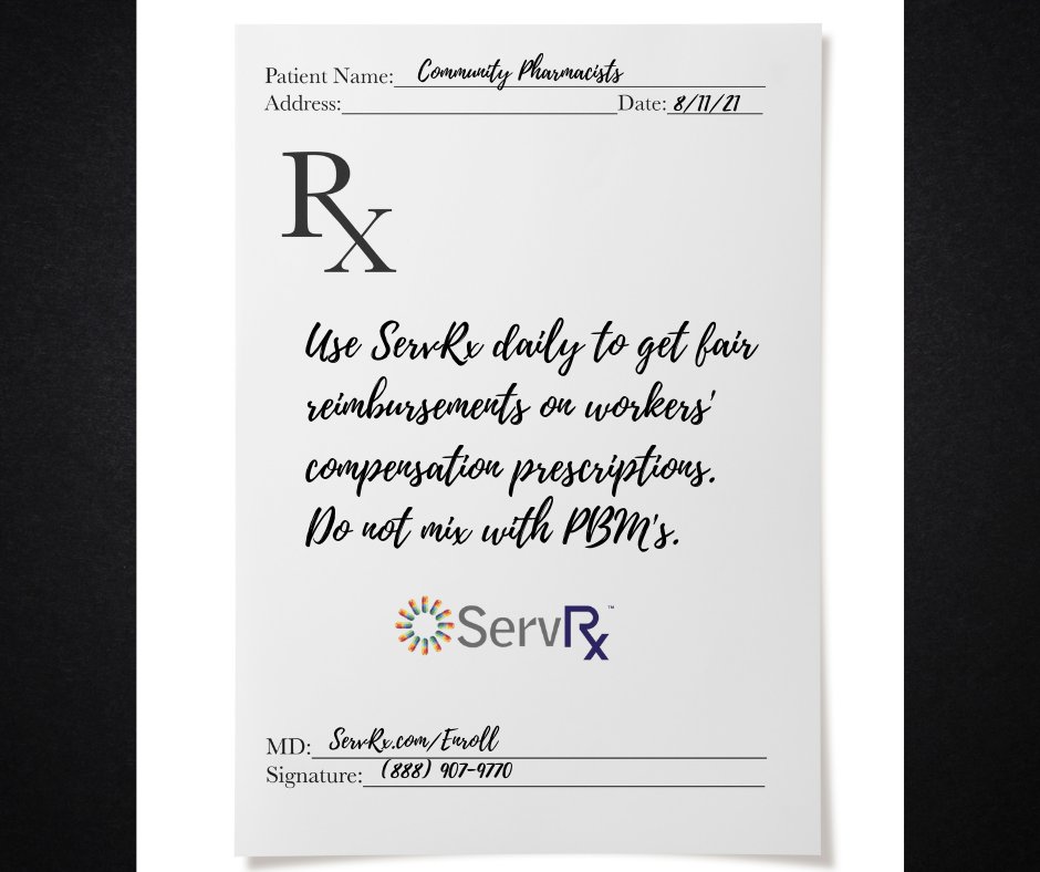 Doctors orders! Come visit ServRx.com to learn more about how reimbursements on #WorkersComp prescriptions go from an average of $5.00 to $100 when adjudicated through #ServRx. 

ServRx.com
888-907-9770
#CommunityPharmacy
#WorkersCompensation