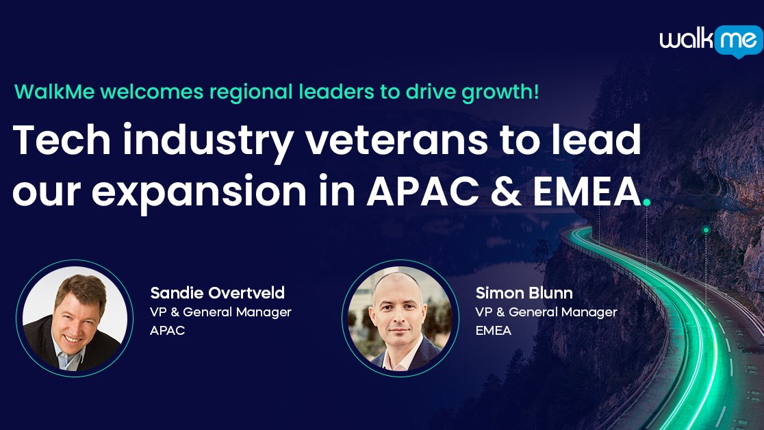 Welcome @sandieovertveld &amp; @simon_blunn! 🙌

#WalkMe has been working with clients in #APAC &amp; #EMEA for several years, but now intends to strengthen these relationships in the market with a local presence.

Read more ➡️ prn.to/3yGLan4