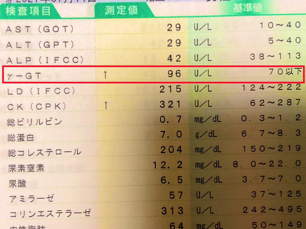犬男 ﻌ 最狂の犬 A Twitter 血液検査の結果 前回は700越えしてたgの数値が96に劇的に下がってた 採血した時は禁酒始めてから1週間くらいしか経ってなかったから1ヶ月と1週間経ってる今は完全に基準値内のハズ 俺の肝臓の回復力ナイス 犬男 ﻌ 最狂の犬 A Twitter 血液検査の結果 前回は700越えしてたgの数値が96に劇的に下がってた 採血した時は禁酒始めてから1週間くらいしか経ってなかったから1ヶ月と1週間経ってる今は完全に基準値内のハズ 俺の肝臓の回復力ナイス