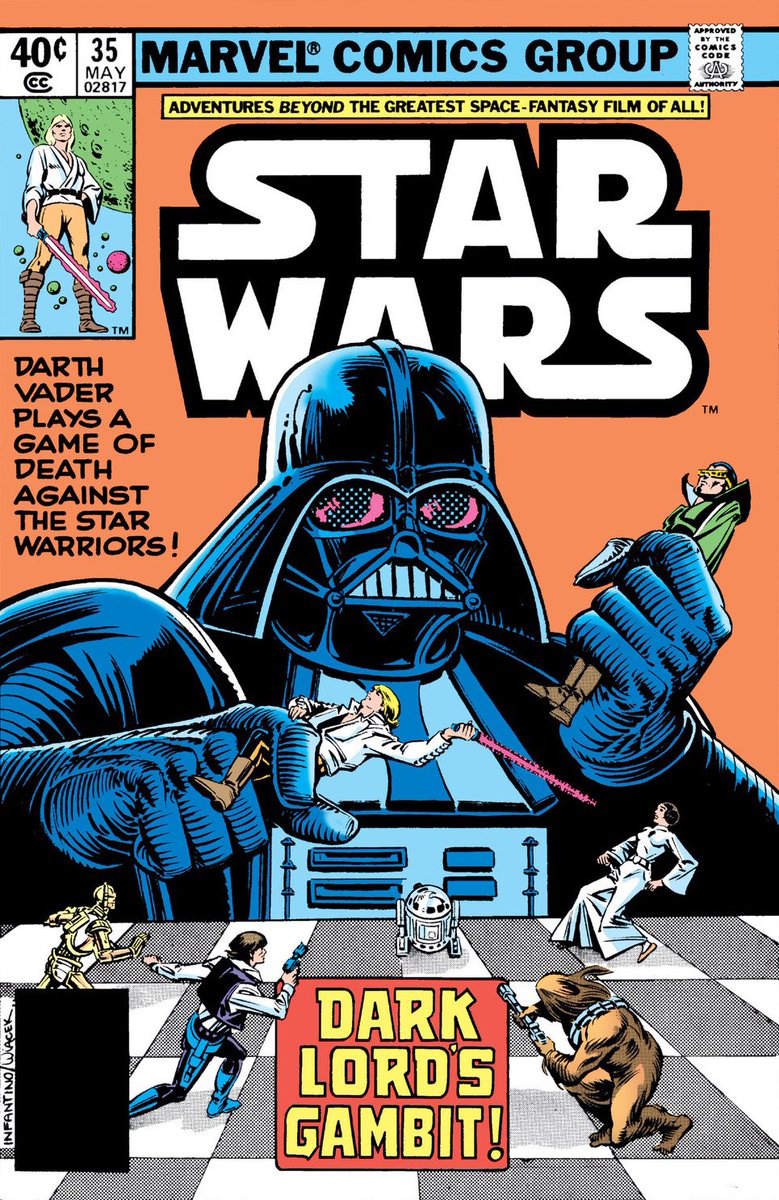 Senpezeco's tweet photo. !!! My queen bee, Domina Tagge! 🐝 This cover by Sara Pichelli for #DoctorAphra issue #16 reminds me of the cover by Carmine Infantino and Bob Wiacek for an old favorite of mine, classic Marvel #StarWars issue #35, “Dark Lord’s Gambit!” https://t.co/vrry20cPl9