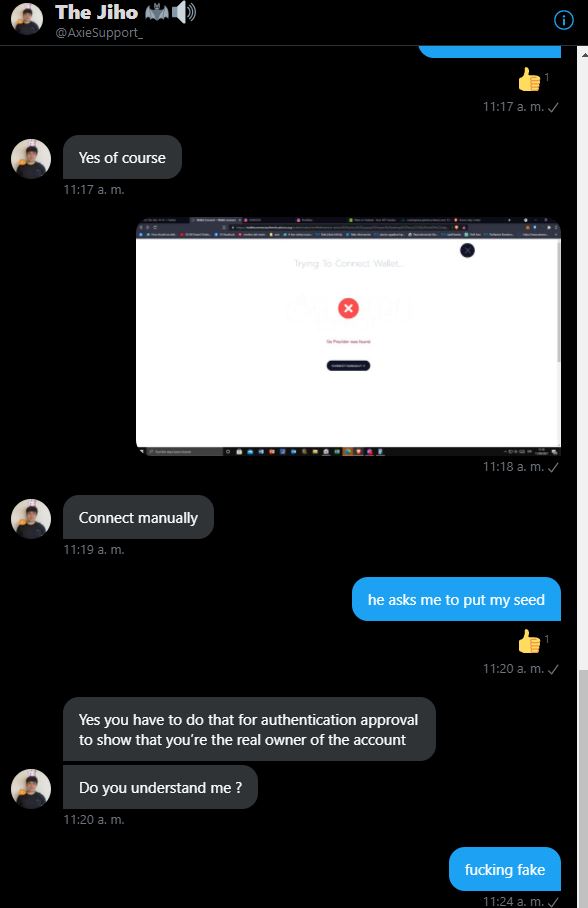 Vootchy's tweet photo. @Jihoz_Axie  u have a fake with 10k follows https://t.co/0gnU6VFRLA