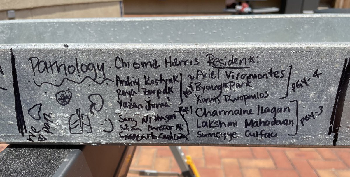 GeorgetownPath's tweet image. Our @GeorgetownPath residents became part of @MedStarGUH’s history. The current resident’s names were signed on a beam that will go on top of our new Medical Surgical pavilion which is currently being built. #GTownPath #PathTwitter #PathMatch22 #historyinthemaking