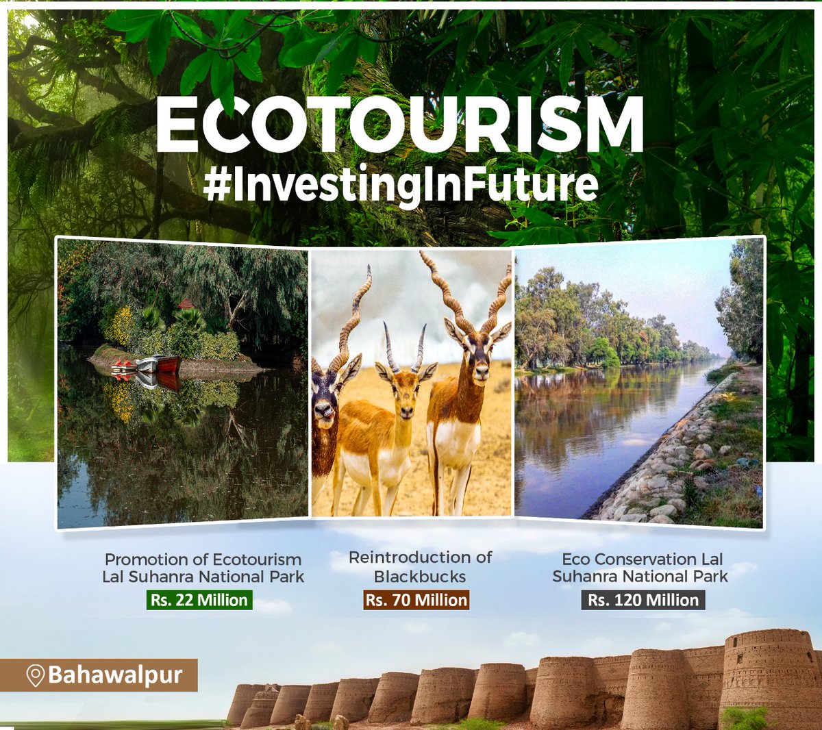 Lal Suhanra National Park of Bahawalpur is one of the largest & most diverse national parks in the region. Preservation of the ecosystem provides foundation for #Ecotourism. Under the plantation drive by PM @ImranKhanPTI, several initiatives are to be taken for Ecotourism.