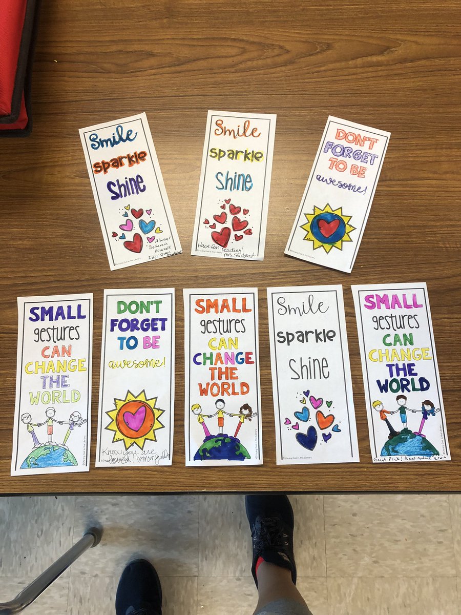 CSpecialsteam's tweet photo. Leaving sweet notes for our amazing students! We love our kids! #read #messageinabook #bookmarks #gofortheGOLDCSES #TEAM7 https://t.co/2qKJ4hLRe3