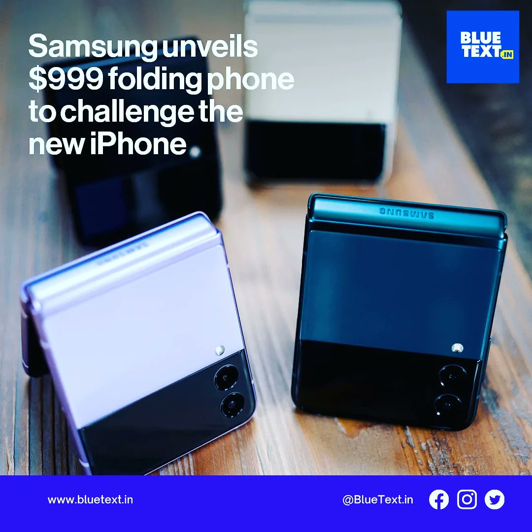 BluetextIn's tweet photo. Samsung unveiled its lineup for consumer gadgets coming in the second half of the year — including a flip phone it hopes will take the smartphone fight to Apple.

The 5G-capable Galaxy Z Flip 3 starts at $999, dramatically lowering the entry price for the foldable. https://t.co/l7J755QZxU