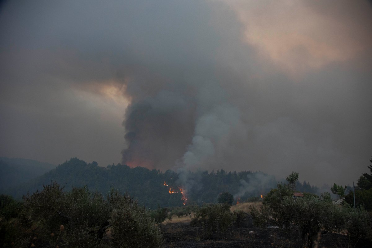 Un nuevo incendio cerca de la antigua Olimpia obligó a la evacuación de al menos 20 comunidades en Grecia, que ha tenido más de 500 incendios en una semana después de un calor récord.
El más grande, en la isla Evia destruyó más de 1000 hogares y mató a cientos de animales.