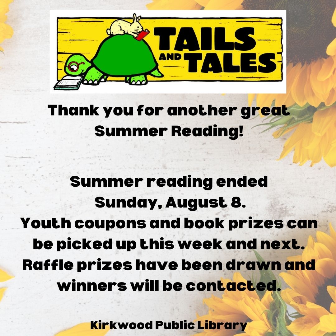 KirkwoodLib's tweet image. Thank you so much for another awesome Summer Reading!
#SummerReading2021 #TailsandTales #readingrocks #weloveourpatrons #bookworm #keepreading