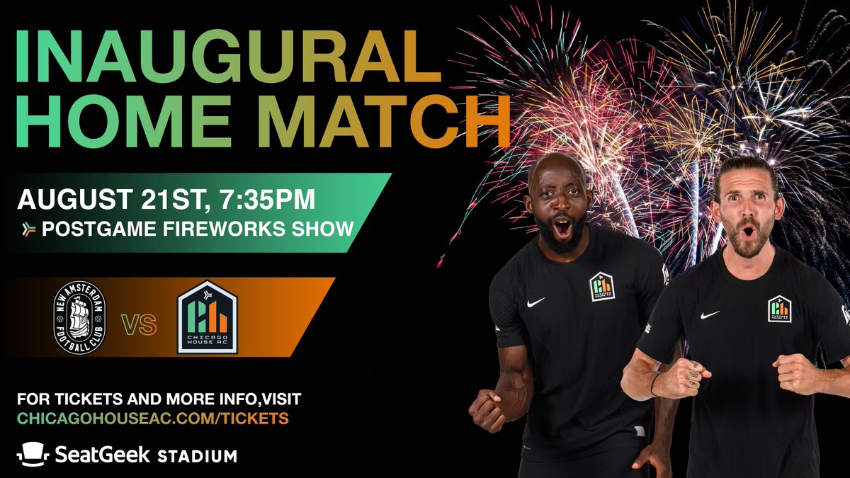 ChicagoHouse_AC's tweet image. 📅 August 21st, 7:35pm
🏟️ #CHAC Soccer @SeatGeekStadium 
🎆 Postgame Fireworks set to House Music

You won't want to miss this. 

🎟️: mpv.tickets.com/?orgid=55709&amp;amp;a…