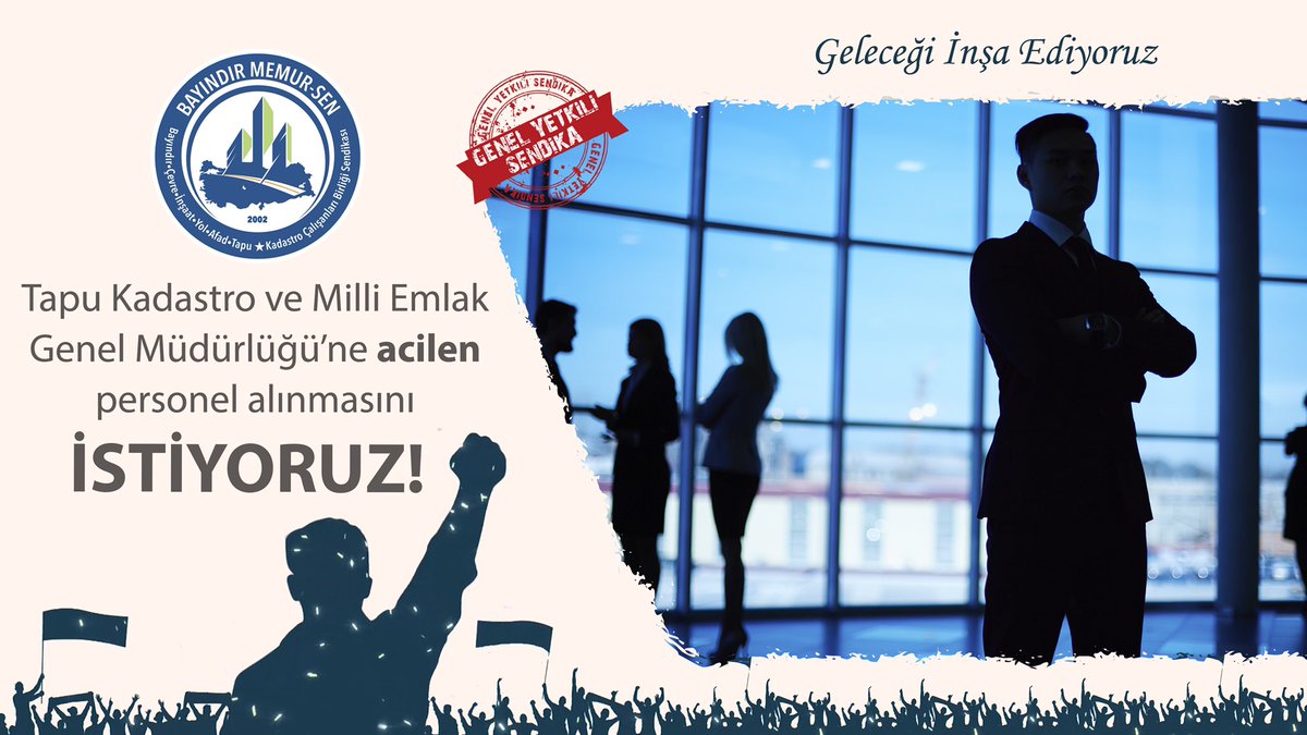 Tapu Kadastro ve Milli Emlak Genel Müdürlüğü’ne acilen personel alımını istiyoruz!
#MemuraAdilTeklifGelmeli