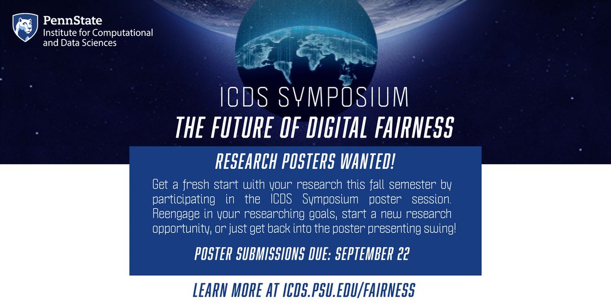 icds_psu's tweet photo. Research Posters Wanted! 
Show your latest work at the 2021 #ICDS Fall Symposium.
For more info --> https://t.co/e8fa0cf8ZZ https://t.co/wJWeAcrxiC