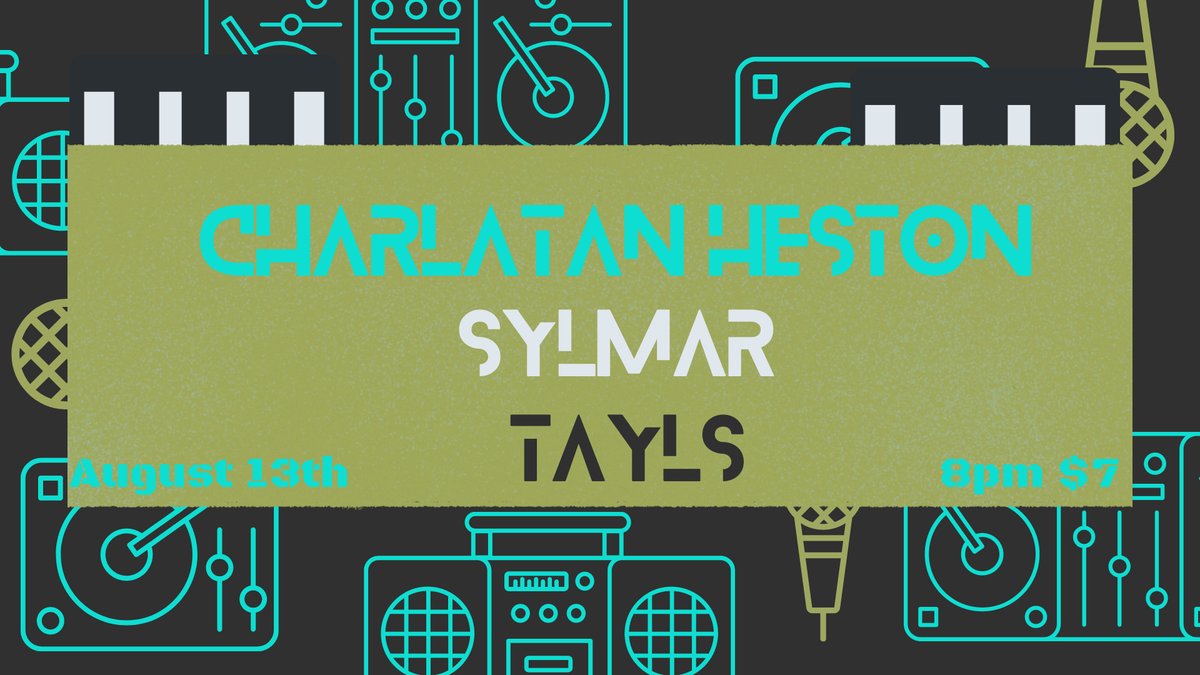 Sylmar, <a href="/thisistayls/">Tayls</a>, &amp; Charlatan Heston will be playing at <a href="/TidBalls/">TidBall's</a> in Bowling Green, KY on 8/13! #NoBallsNoFun #WKU #Hilltoppers #FridayThe13th #ThisIsTayls

facebook.com/events/8909700…