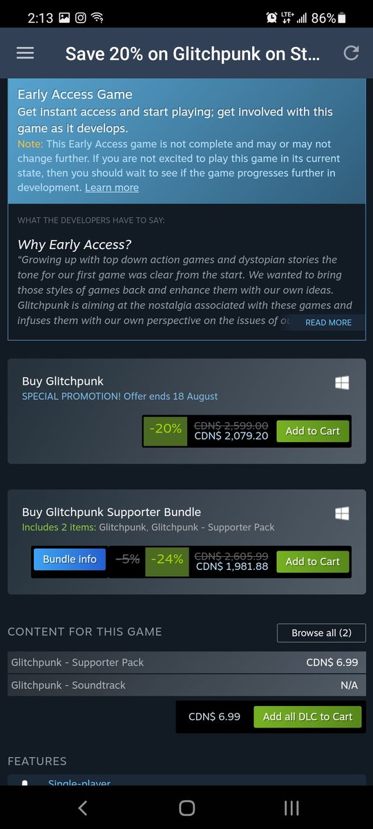 Fiirkan_'s tweet photo. @daedalic I'm assuming that the price of #glitchpunk is a "glitch" for Canadian Steam users 🤣 https://t.co/60OoAbzW4U