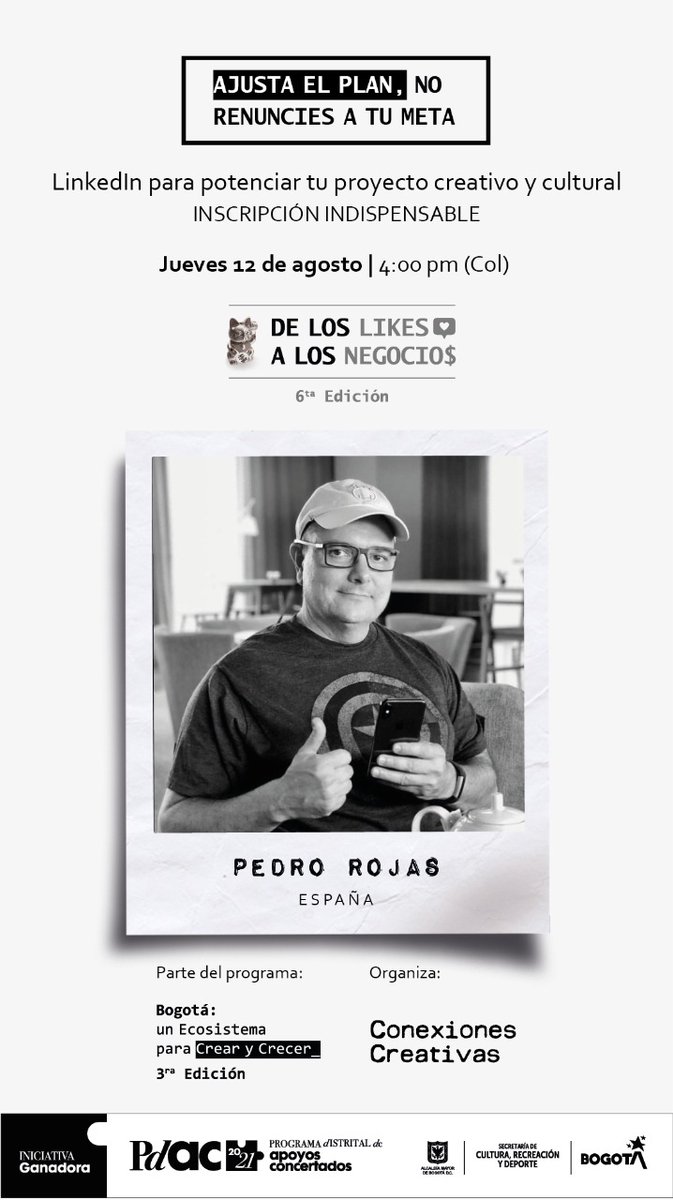 CCCreativas's tweet photo. Llega la 6ta versión de nuestro programa DE LOS LIKES A LOS NEGOCIOS.
Ya puedes inscribirte sin costo aquí: https://t.co/p5gkJuZtYX
Aprenderás este jueves 12 de agosto a las 4 pm (Col) a usar #LinkedIn para consolidar tu proyecto o empresa con @SeniorManager
#LikeToBusiness https://t.co/YfOTyX6O7T