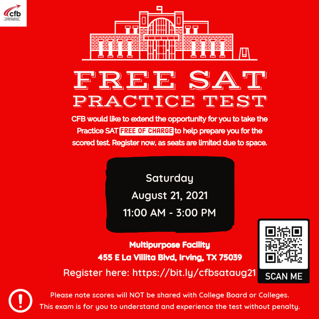 cfbAltEd's tweet photo. Come take a practice SAT! The district will offer the SAT during a school day. Practice tests help you prepare! #destinationdiploma #marygrimes #cfbisd https://t.co/NrbAnhLJZI