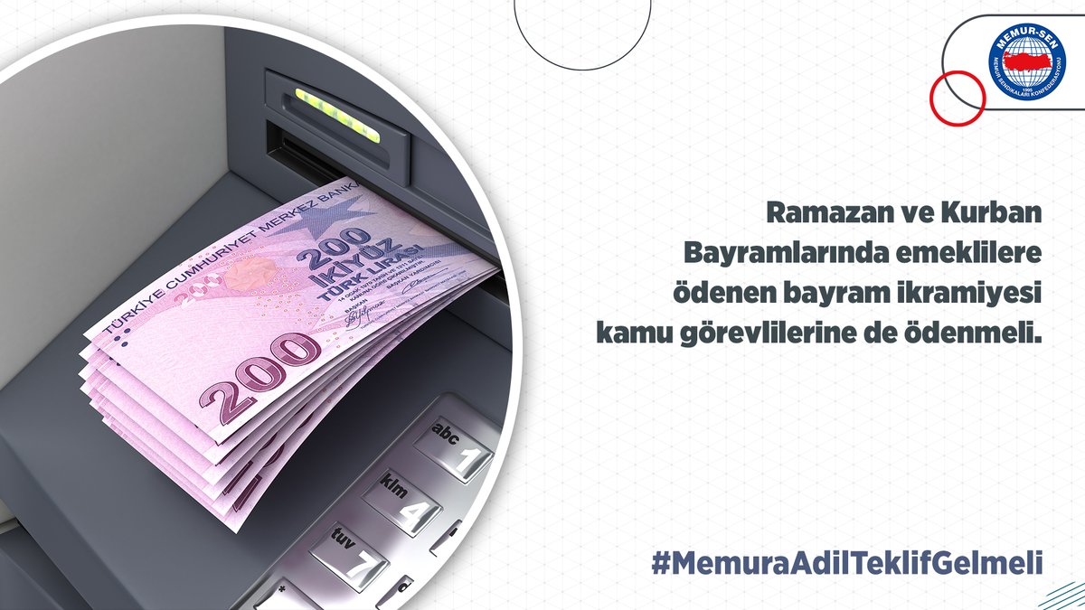 Ramazan ve Kurban Bayramlarında emeklilere ödenen bayram ikramiyesi kamu görevlilerine de ödenmeli.

#MemuraAdilTeklifGelmeli