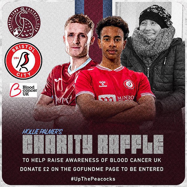 TauntonTownFC's tweet photo. ❤️ | 𝗪𝗶𝗻 𝗽𝗿𝗶𝘇𝗲𝘀 𝗯𝘆 𝗱𝗼𝗻𝗮𝘁𝗶𝗻𝗴 𝘁𝗼 𝗕𝗹𝗼𝗼𝗱 𝗖𝗮𝗻𝗰𝗲𝗿 𝗨𝗞.

Donate a minimum of £2 to be entered into a raffle with great prizes on offer including a pair of Bristol City tickets.

You can donate via the link below 👇
https://t.co/A64c3jgFJi

#UpThePeacocks https://t.co/LpVehkx6Tp