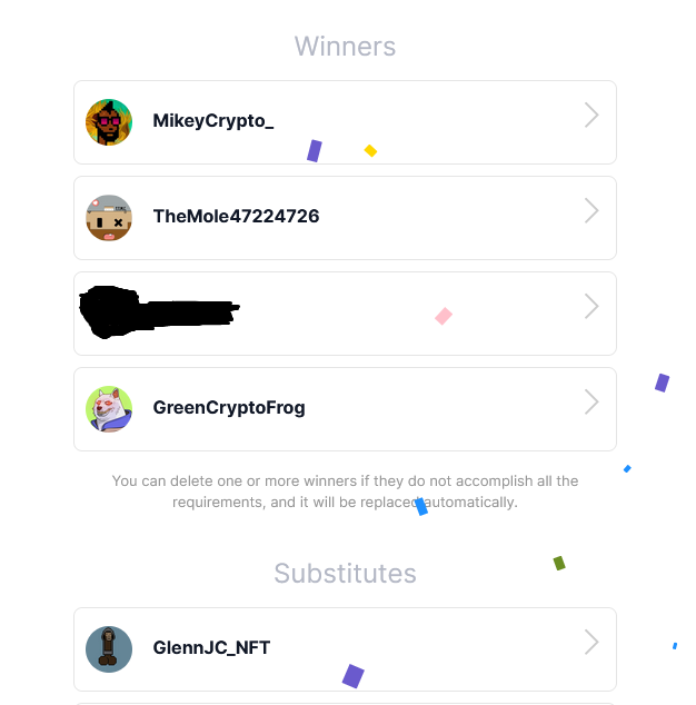 BrokeCold's tweet photo. Congrats to the winners!
@SlackerDuckPond #975: @MikeyCrypto_
@cunningfoxes #13404: @TheMole47224726
@goatlodge #4211: @GreenCryptoFrog
@NotSoSuperNFT: @GlennJC_NFT
The 3rd winner didn't follow the rules so I replaced w/ the 1st sub. Please DM to collect your prize! #NotSoSuper https://t.co/EDIHjVhhcI