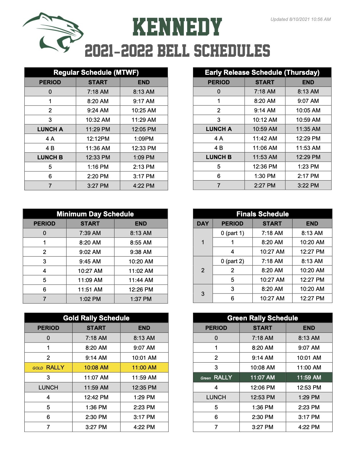 Cougars Schedule 2022 Scusdkennedy On Twitter: "Here Is The Bell Schedule For The 2021-2022  School Year. We'll See You Soon, Cougars! Https://T.co/Kc9Gmkd9Mu" / Twitter