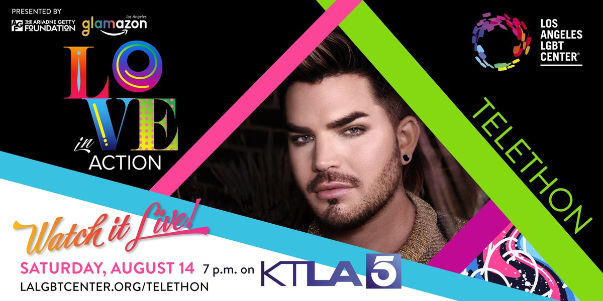 Join our founder <a href="/adamlambert/">ADAM LAMBERT</a> for the <a href="/LALGBTCenter/">Los Angeles LGBT Center</a> upcoming Love in Action Telethon on this Saturday, August 14th live on KTLA5
Support now and be featured during the live event! Link in bio.
#loveinaction #lalgbtcenter woo