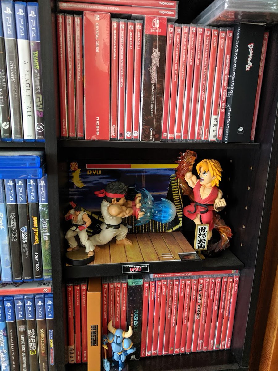 gametomatoes's tweet photo. Today with mild sadness I remove one of my favorite displays in my #gameshelf, because alas I have ran out of room!
You served us well Ryu vs Ken #diorama. It will be hard to fill this void in my shelf, but I guess some more #Switch games will have to do 🤣👋 https://t.co/3CKtjOh4Ku