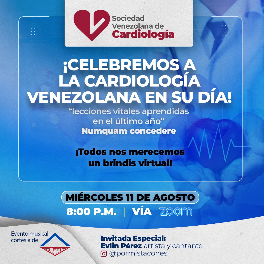 CardiologiaSVC's tweet photo. ¡Hoy! #11Agosto te invitamos a un #BrindisVirtual para honrar la Cardiología de Venezuela y a sus hacedores donde compartiremos experiencias en pandemia desde todos los rincones del país y disfrutaremos de un concierto muy especial.
Regístrese aquí: https://t.co/Clk2Tu1nQW

#SVC https://t.co/YuKprLlehG