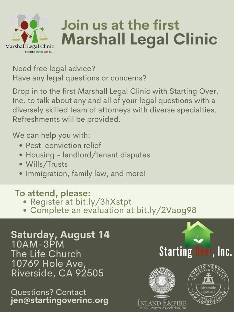 Boost! FREE legal clinic happening this Saturday in Riverside. Register here: eventbrite.com/e/starting-ove…