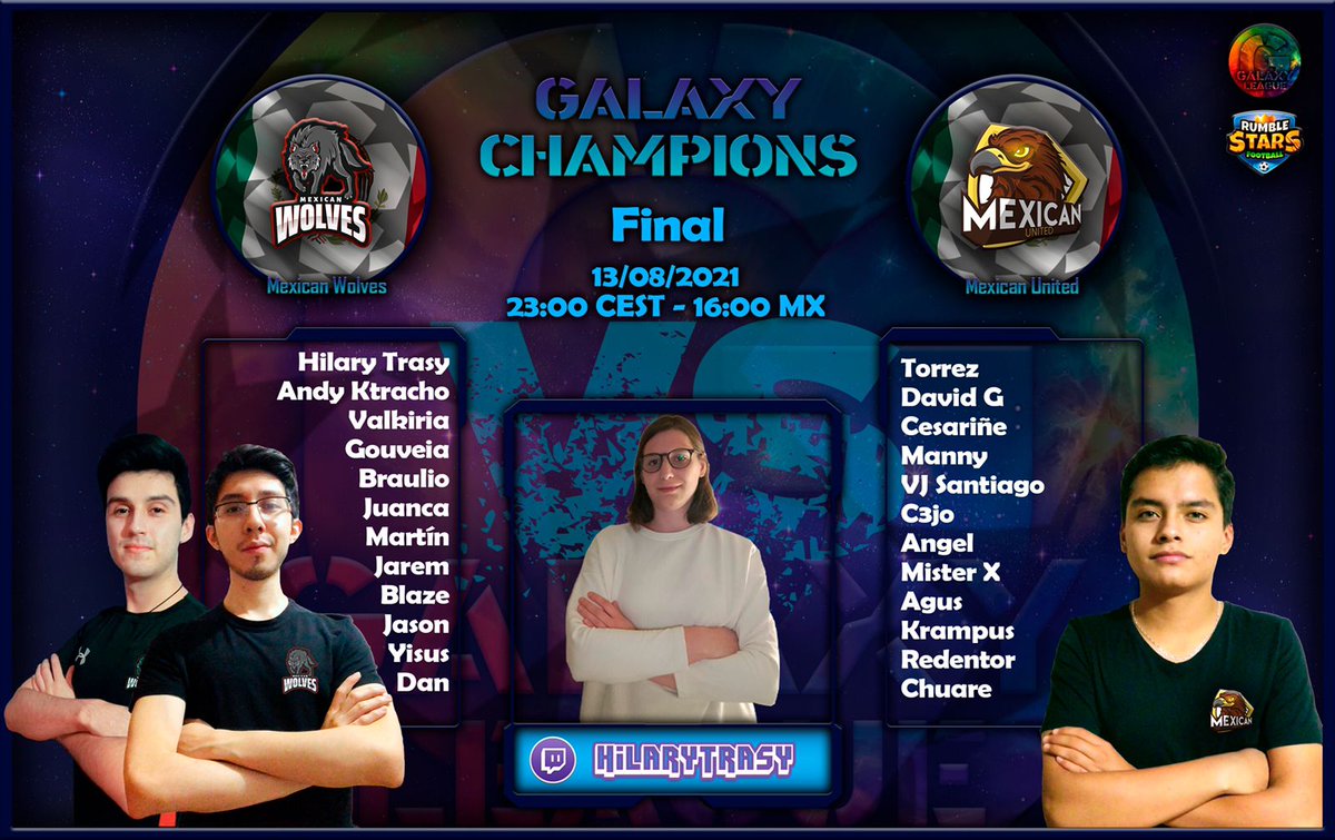 HilaryTrasy (@hilarytrasy) on Twitter photo Cancel your schedules for Friday night 23CEST
Galaxy Champions final:
<a href="/MexicanWolvesRS/">Mexican Wolves πΊ</a> Vs <a href="/Mexican_United1/">Mexican United</a>
Live on my Twitch Channel πͺ
@RSGalaxyLeague Cancel your schedules for Friday night 23CEST
Galaxy Champions final:
<a href="/MexicanWolvesRS/">Mexican Wolves πΊ</a> Vs <a href="/Mexican_United1/">Mexican United</a>
Live on my Twitch Channel πͺ
@RSGalaxyLeague