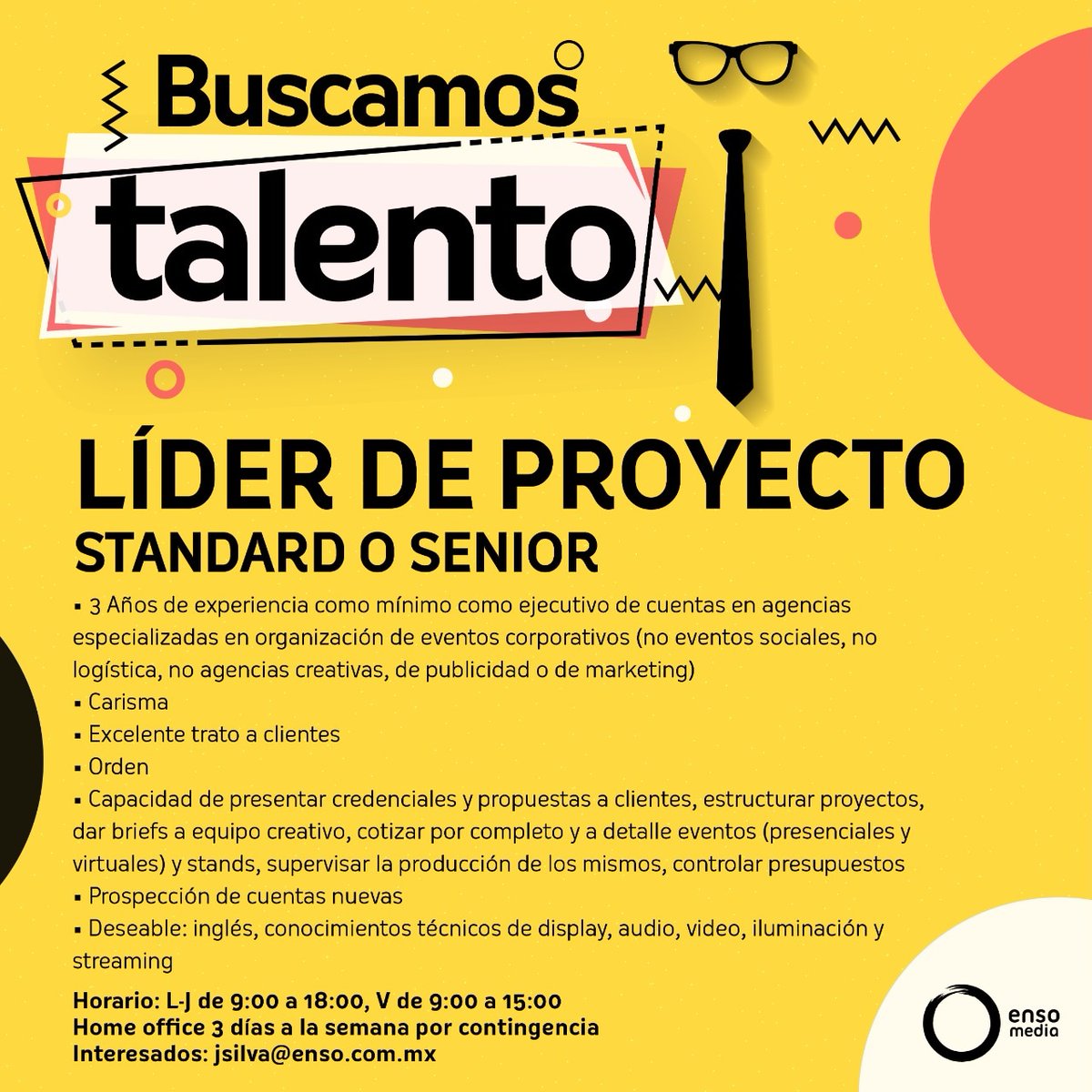 🤓 | Enso Media te está buscando 

Buscamos líder de proyecto "Standar" o 'Senior", si cumples con los requisitos no dudes en mandar tu CV. 💡

#ensomedia #liderdeproyecto #standar #senior #job #agency