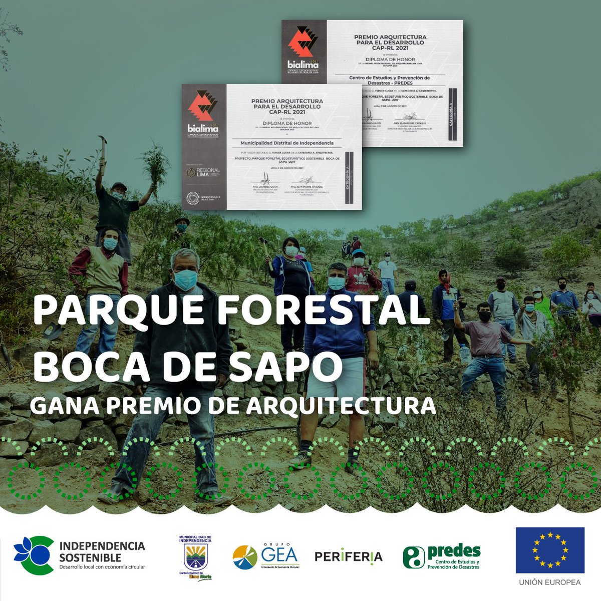 Predes (@predes_org) on Twitter photo ¡Buenas noticias!📣
🌳 El parque forestal ecoturístico "BOCA DE SAPO" ubicado en el A.H. Volante II y III, Eje Zonal La Unificada fue reconocido con la diploma de Honor obteniendo el tercer lugar en el concurso “Premio Arquitectura para el Desarrollo” del <a href="/cap_cn/">Arquitectos del Perú</a> <a href="/RedCapLima/">CAP Regional Lima</a> (1) ¡Buenas noticias!📣
🌳 El parque forestal ecoturístico "BOCA DE SAPO" ubicado en el A.H. Volante II y III, Eje Zonal La Unificada fue reconocido con la diploma de Honor obteniendo el tercer lugar en el concurso “Premio Arquitectura para el Desarrollo” del <a href="/cap_cn/">Arquitectos del Perú</a> <a href="/RedCapLima/">CAP Regional Lima</a> (1)