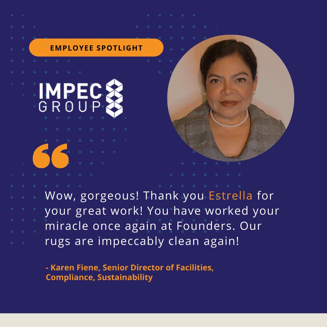 Congrats to our employee Estrella Lopez, account manager within operations &amp; maintenance for this glowing testimonial from <a href="/MillsCollege/">Mills College</a> regarding Founders Restaurant! You make us #impecproud. 

#employeespotlight #ImpecGroupOM
