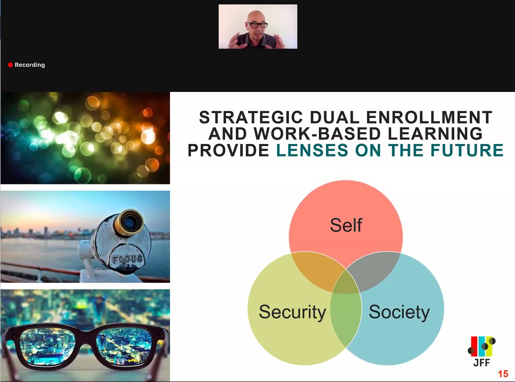 jfftweets's tweet image. Dual enrollment and work-based learning are powerful tools for engaging students. “Both of these strategies contribute to young people being ‘future ready.’” Meaning they have the knowledge, skills, and information to launch and succeed in great careers @KJHartung314 #JFFpathways