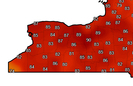 wxbywilliams's tweet photo. Current temp check across #WNY / #CNY. Hot & humid for sure but not unusual for August & falling well short of an official heatwave. Still, it's steamy so stay hydrated; take frequent breaks if working outside. Heat relief comes this weekend. #GoJumpInALake #NYSMesoNet https://t.co/0fTLqQLrZ1
