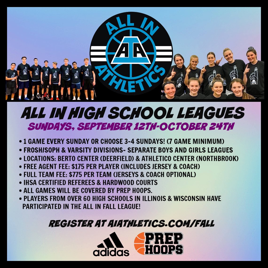 ALL IN FALL PROGRAMS BEGIN SOON! 🏀 Travel Teams (2nd-12th) 🏀 Sunday High School Leagues 🏀 Sunday 3v3 Leagues (4th-8th) 🏀 Camps & Training 🔍 Learn more and register today at aiathletics.com/fall