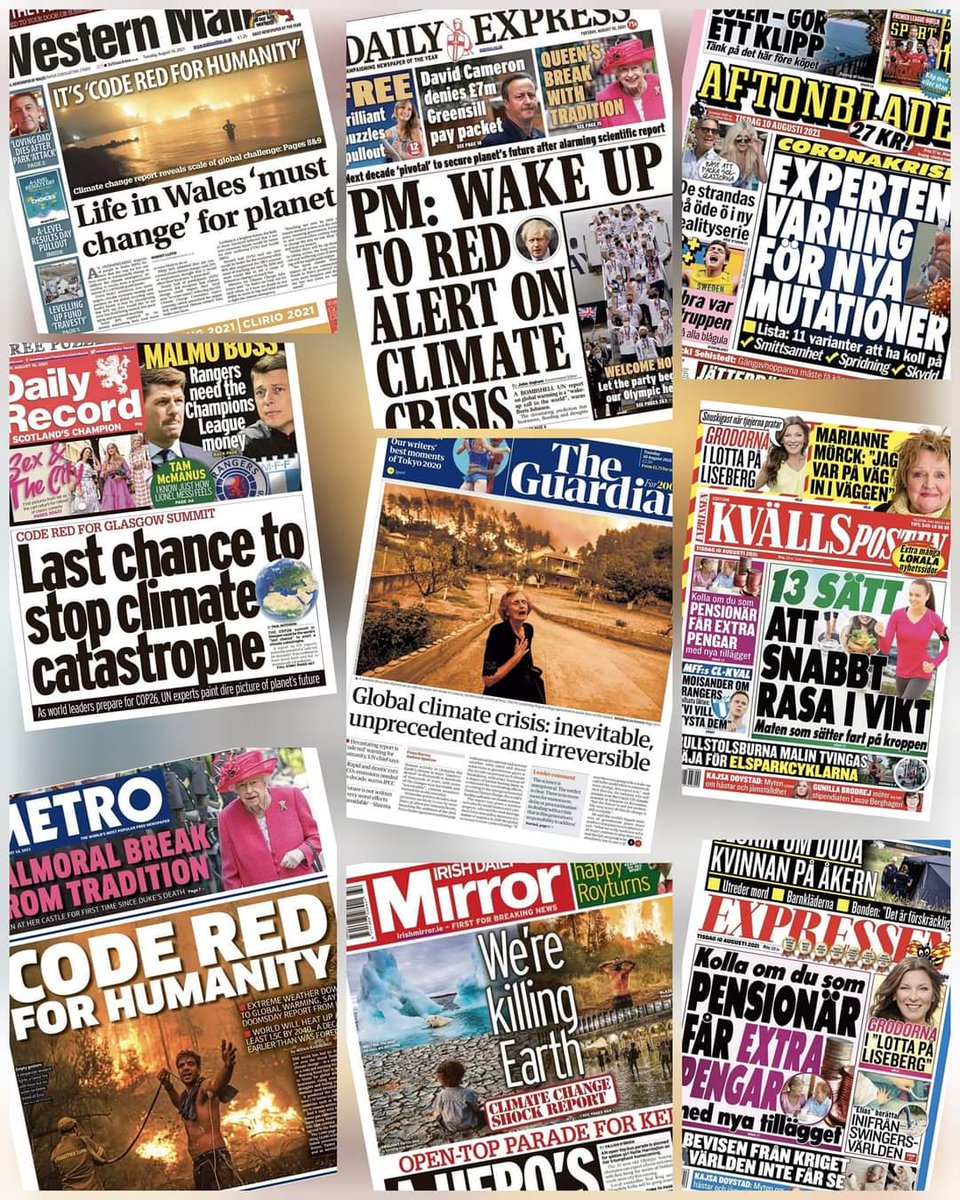 Dagen IPCC-rapporten släpptes: Sex brittiska tabloiders framsidor och de tre ledande svenska kvällstidningarna. Ser du skillnaden?
