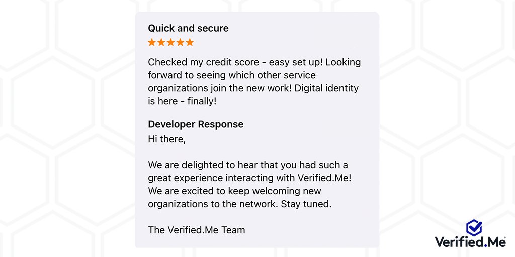 With the @GetVMeApp you can easily verify your #digitalidentity to connect with the service providers you want within our ecosystem. Check out what this happy user had to say!

Download the app today and put your digital identity in your control: hubs.li/H0V6F-q0