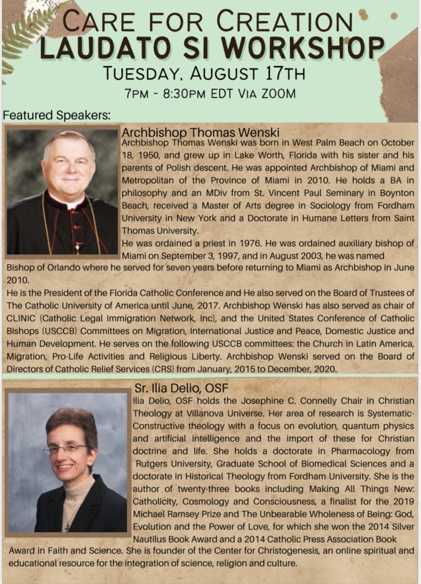 CatholicMiami's tweet image. Mark your 📅 calendar and register for Care for Creation: Laudato Si Workshop #laudatosi 
Archbishop @ThomasWenski