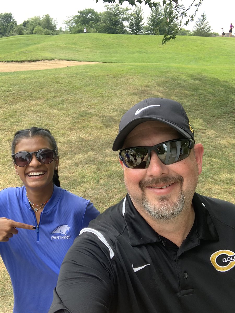 Great to see Alumni golfers Stella and Olivia from Springboro and Amelia and Meha from Centerville. They decided to come out and root the girls on today - and apparently decided to switch team allegiances for the day.