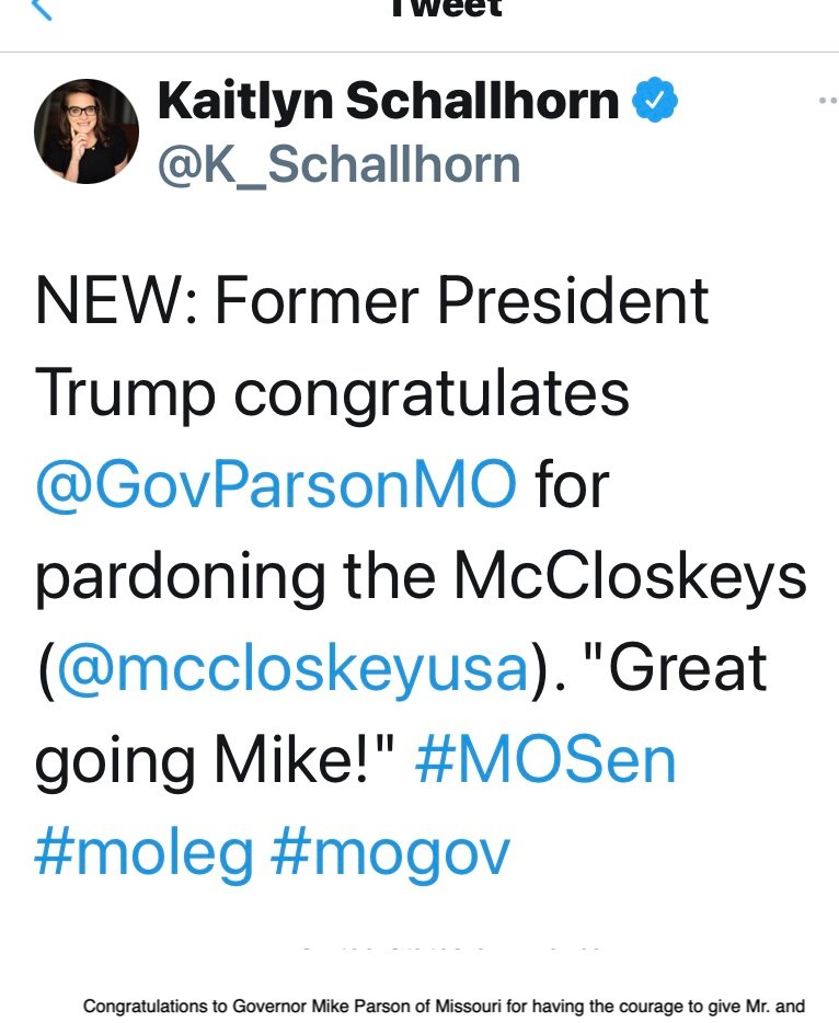 LucasKunceMO's tweet photo. A GOP president just congratulated a GOP governor for pardoning his GOP ally in MO's U.S. Senate race.

THIS IS WHAT CORRUPTION LOOKS LIKE.

I'm the Marine vet running to beat this criminal, and I'm sure as hell ready to fight back. Help me flip this seat: https://t.co/nQRXJ8fmTP https://t.co/mrKczis17t