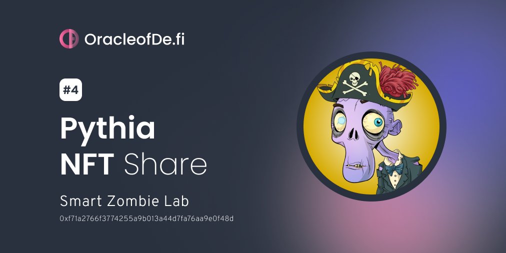 ODF Data (@odfdata) on Twitter photo The #4 Pythia NFT Share is $SZL from <a href="/SmartZombieLab/">Smart Zombie Lab</a>
smartzombielab.com
opensea.io/collection/sma…
Spotted by Pythia on oracleofde.fi - t.me/oracleofde_fi
#OracleofDefi #PythiaNFTShare #NFT #OpenSeaNFT The #4 Pythia NFT Share is $SZL from <a href="/SmartZombieLab/">Smart Zombie Lab</a>
smartzombielab.com
opensea.io/collection/sma…
Spotted by Pythia on oracleofde.fi - t.me/oracleofde_fi
#OracleofDefi #PythiaNFTShare #NFT #OpenSeaNFT