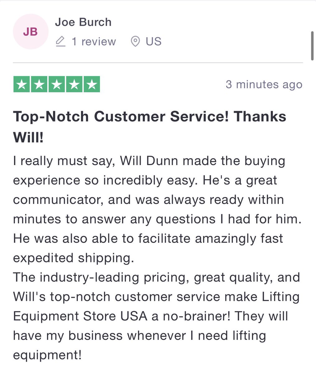 LiftingStoreUSA's tweet photo. Thanks Joe! 🙌🏻 #CustomerAppreciation #CustomerService https://t.co/v6PX5YDsGQ