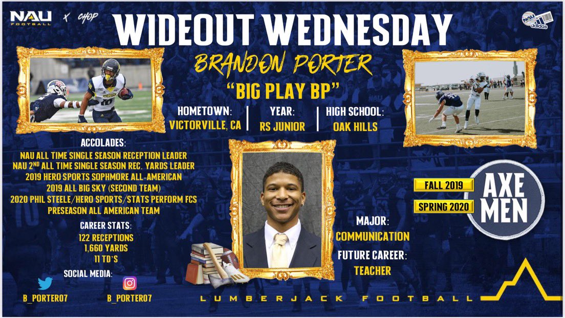 Being a Student Athlete is special, something that shouldn’t be taken lightly. I want you to get to know my Lumberjack WR’s outside the helmet. These amazing young men are going to do special things on and off the field over the next couple of years! @b_porter07 #EAT