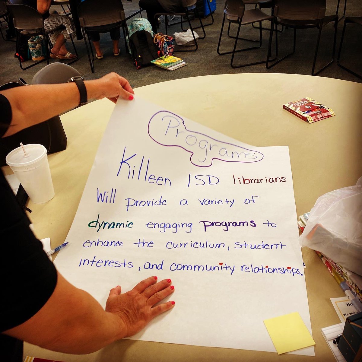 KISDLibraries's tweet photo. Goal setting @KISDLibraries PLC! A great way to end the day! 🎯 #WeAreKISD #goalsetting #CommittedToExcellence https://t.co/rxzgKOQAlO