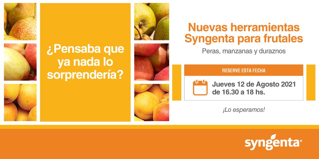 agroconsultas's tweet photo. 📣 MAÑANA desde las 16:30 hs. (ARG) no te pierdas 🍎 Nuevas herramientas @Syngenta_ar para frutales 🍐🍑

👨🏻‍🌾 Con destacados especialistas en el tema

#EnVivo y #Online 👉🏼 https://t.co/iLdmeWIdeO https://t.co/UtaLLur0Hh
